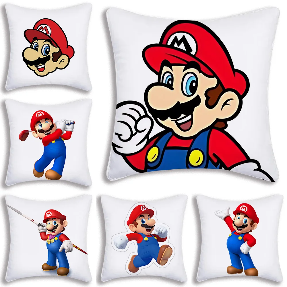 M-Mario Pillow Covers Cartoon Sofa Decorative Home Double-sided Printing Short Plush Cute Cushion Cover