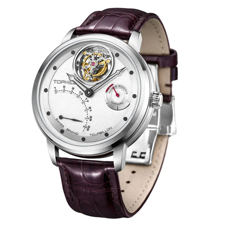 TOMY-Relógios automáticos Tourbillon de luxo para homens, movimento oco, calendário, relógio mecânico, safira, impermeável