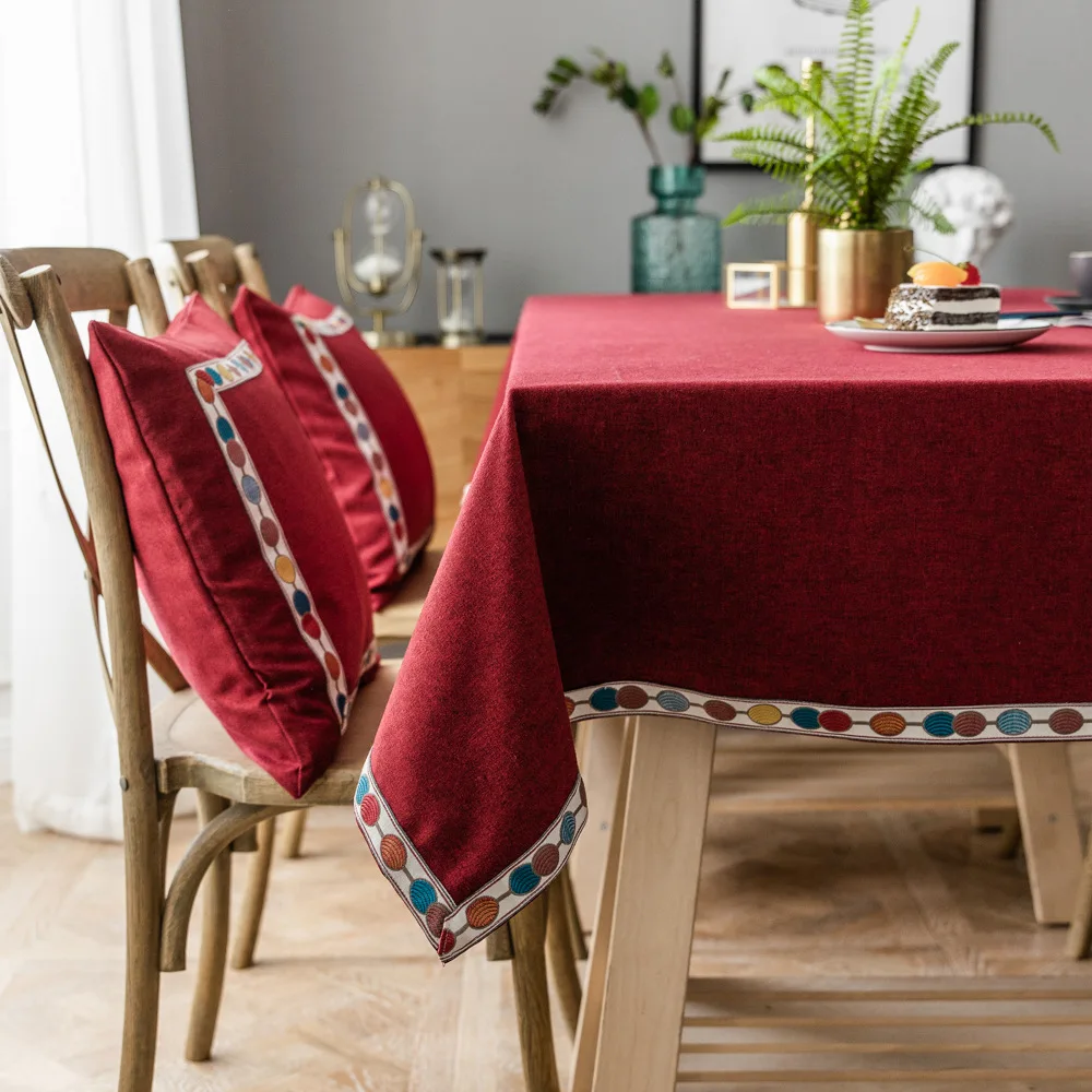 Monochrome Nordic Style Waterproof Tablecloth, Red Jacquard, Imitation Cotton Linen, Christmas Cloth