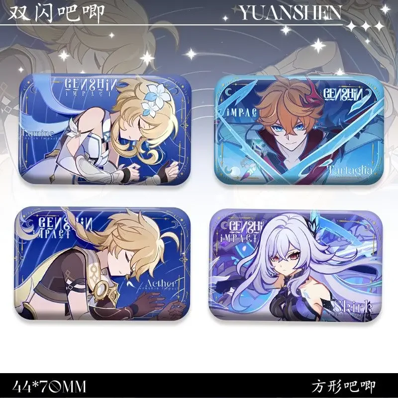 Genshin Impact Fan‑Made Badge Skirk Tartaglia Aether Lumine Silver Glitter Tin Pin Anime Brooch Charm Collectible Souvenir Gifts