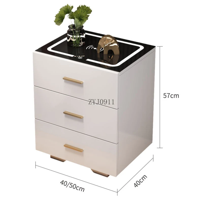 طاولة بجانب السرير ذكية ذات صمام ثنائي باعث للضوء باللون الأبيض شديد اللمعان مع 3 أدراج وشحن لاسلكي لأثاث غرف النوم #6