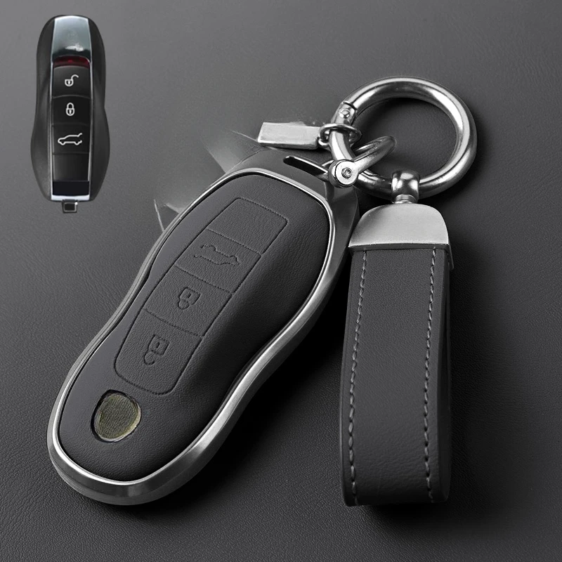 Suitable for  Porsche Panamera 718  911 Aluminum Alloy + Leather Car Remote Key Case Cover Anti Scratch and Wear-resistant