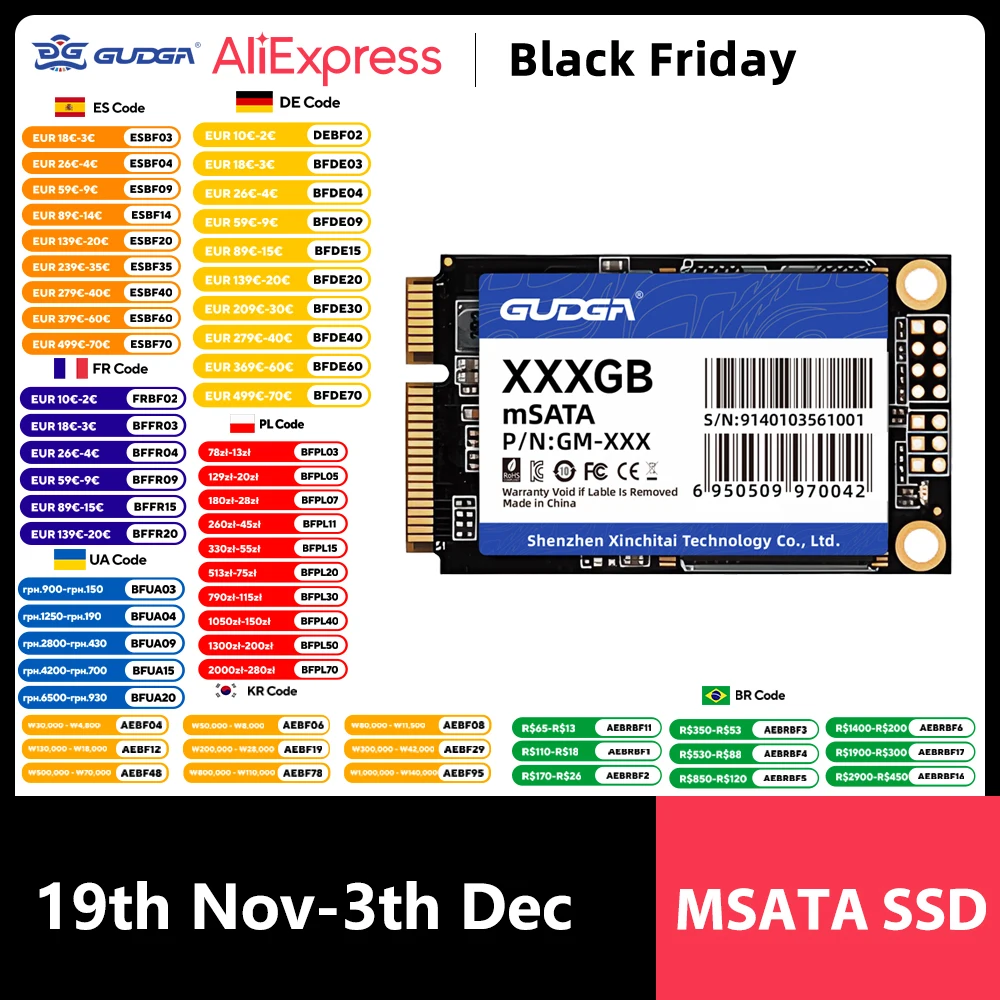 GUDGA SSD Msata ミニ SATA 内部ソリッドステートドライブ 32 ギガバイト 64 ギガバイト 128 ギガバイト 256 ギガバイト 512 ギガバイトハードディスク SATA3 ラップトップデスクトップ用