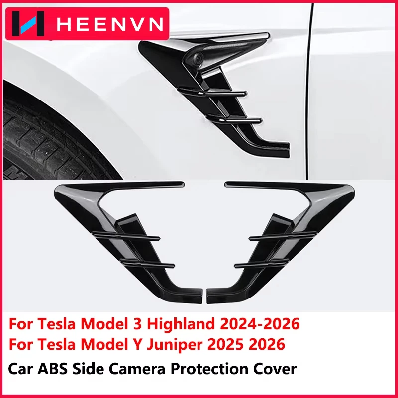 Heenvn Model Y Juniper 2025 2026 Car ABS Side Camera Protection Cover Kit Decoration for Tesla Model 3 Highland Accessories 2PCS