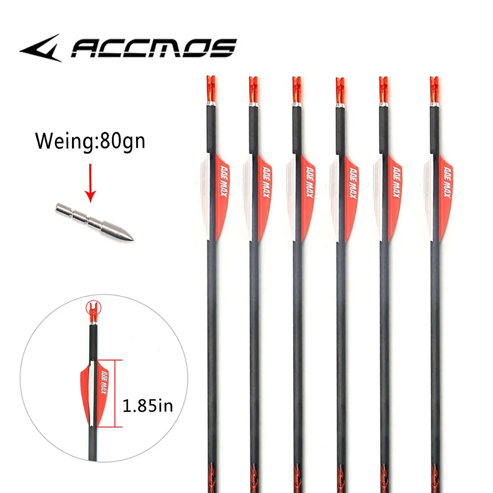 

12 шт., стрела Archer ID4,2 мм из чистого углерода, позвоночник 300 400 500 600 700 800 900 1000 Вал 31/32 дюйма, точка 80 зерен, лук для охоты и стрельбы