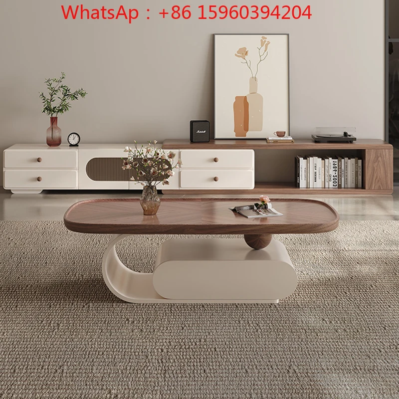 Medieval walnut coffee table living room home modern simple small apartment oval black and white designer coffee table