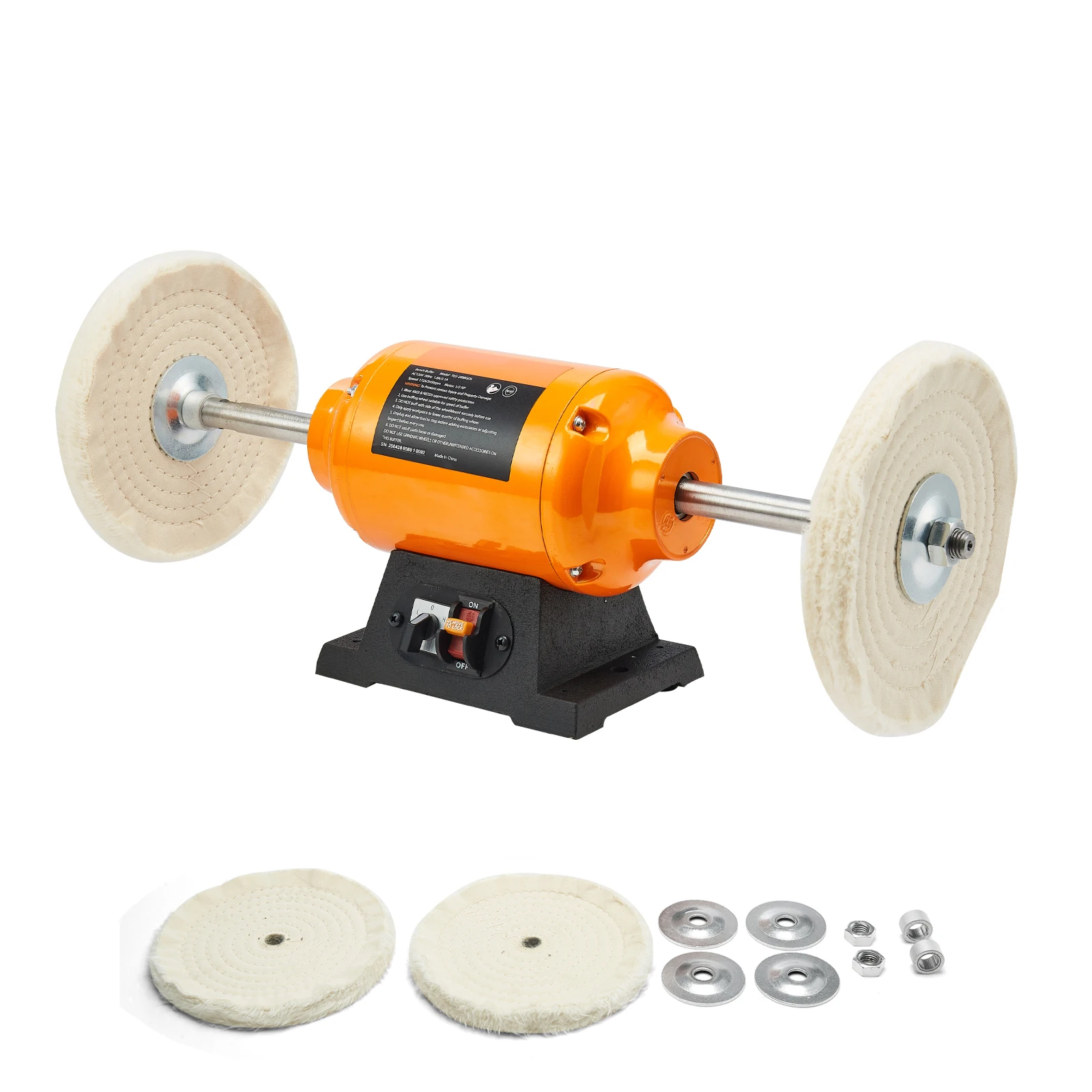 SucceBuy 1/2HP Bench Buffer Polisher 8inch 1725RPM/3450RPM Dual Speed with 2PCS Cotton Wheels Cast Iron Base for Metal Jewelry
