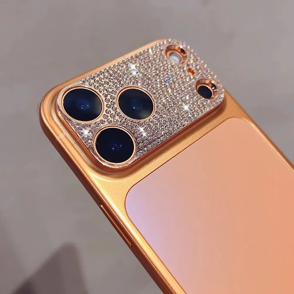 Hollow out Diamond Encrusted Lens Protector Full Cover Orange Camera Lens Cover Anti Scratch HD for iPhone 17Pro/17 Pro Max