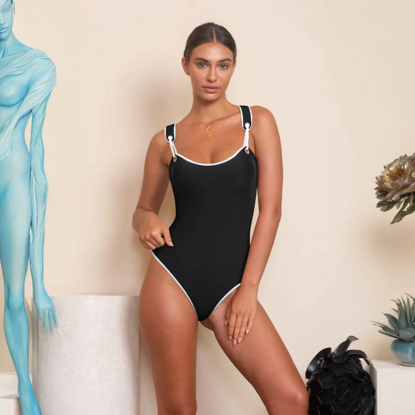 One Piece Swimsuit For Women European And American Swimwear Black High-end One-piece Swimsuit For Women