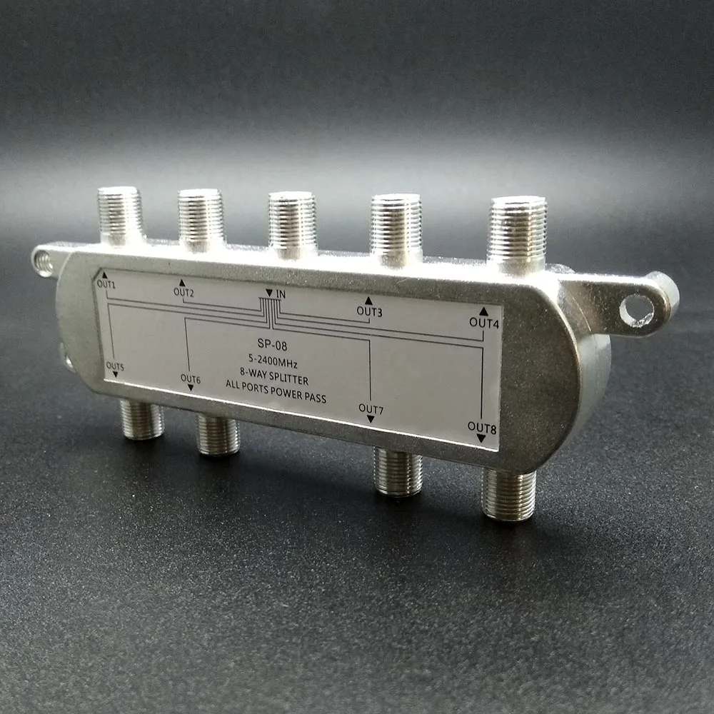 การสูญเสียการแทรกต่ำ 5-2400MHz สังกะสี 8-Way Satellite สัญญาณ Splitter ทีวีสัญญาณ Satellite TV เสาอากาศ RF COAXIAL CABLE Splitter