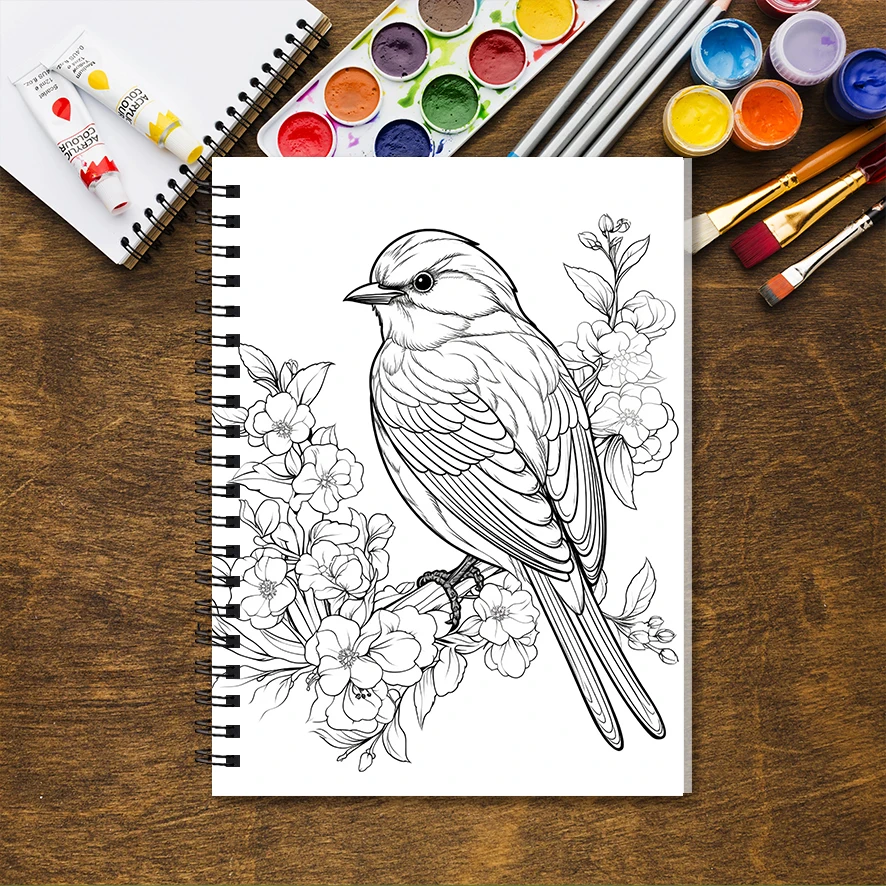 Flexible Bird Adult Coloring Book - 8.3x 11.2 Inch 32 Page Coloring Book - Helps Reduce Stress and Ease Emotions