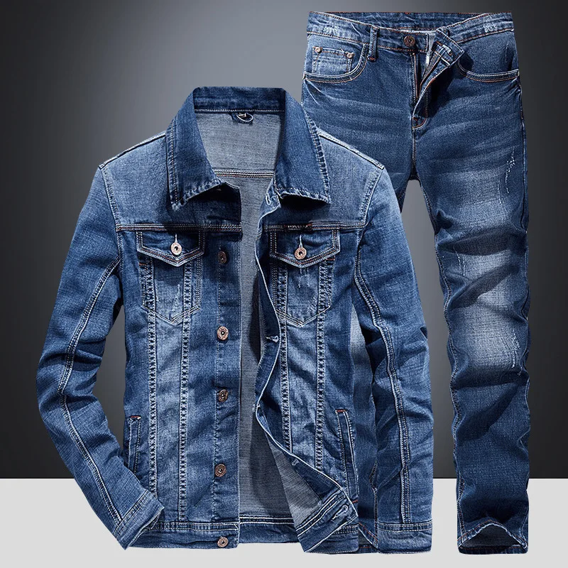 Slim-Fit Men's Denim Business Outfit Two Pieces of Comfortable Stretch Fabric for Everyday Use, Dark Blue Simple Design