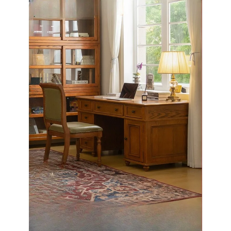 American solid wood desk boss table office computer and chair combination class desk retro calligraphy study writing