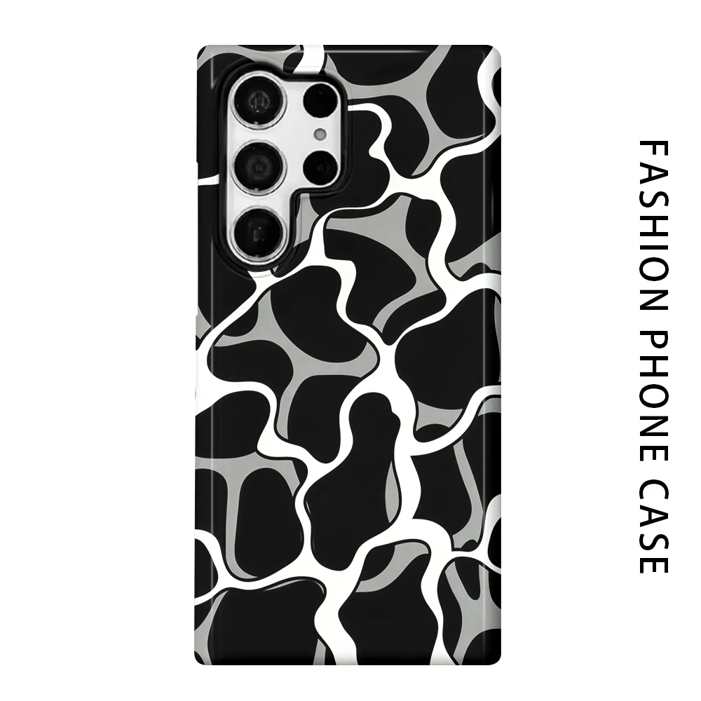 Black White Cow Pattern Phone Case for For Samsung Galaxy S26 S25 S24 S23 S20 FE A56 A36 Ultra Glossy HD Hard Cover Film Shell