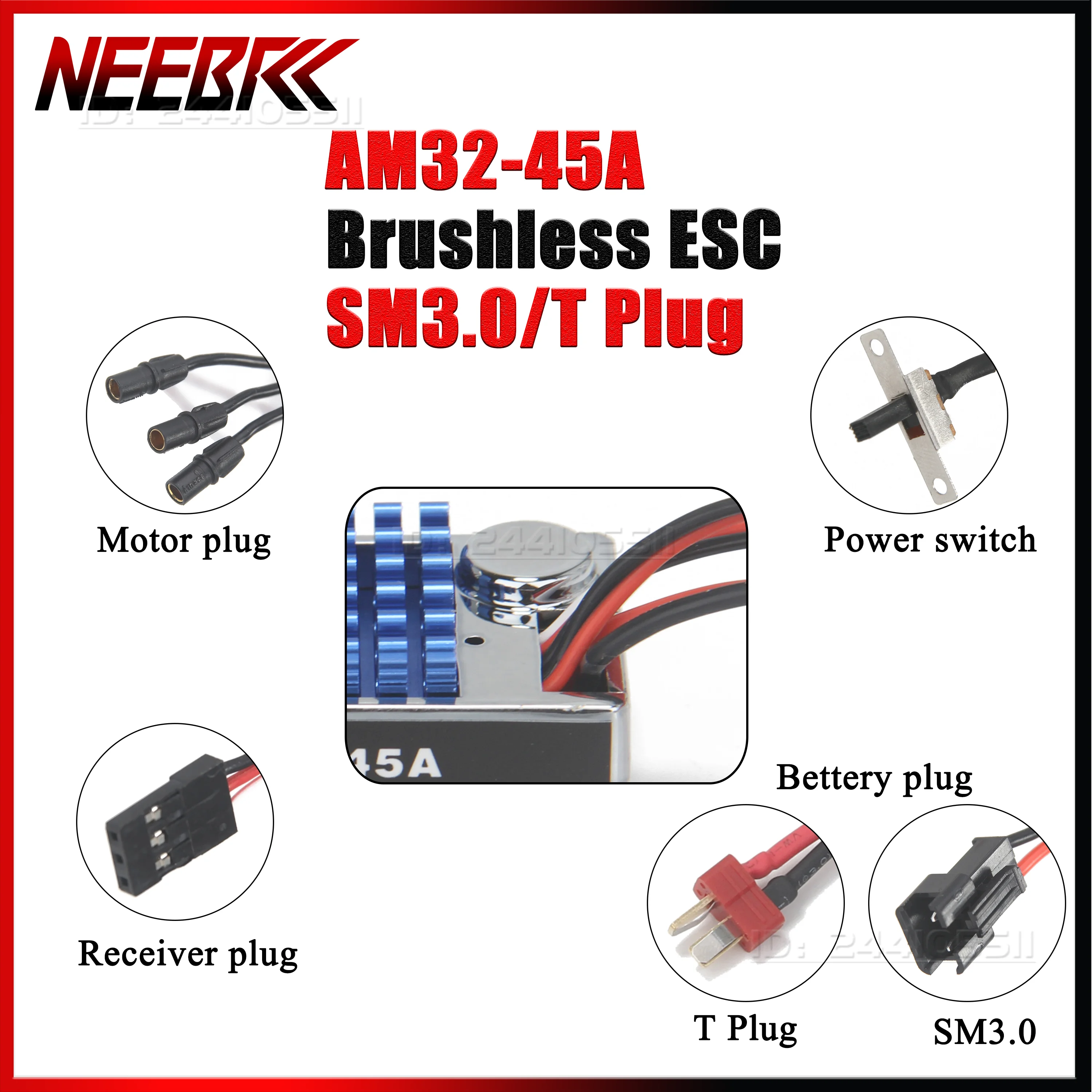 

NEEBRC AM32 45A Brushless ESC SM3.0/T Plug for 1/12 RC Crawler Car MN128 MN82 MN99S MN168 MN78 Model Motor Vehicle Accessories