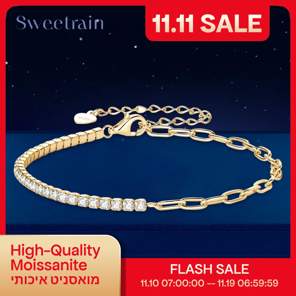 

2mm Moissanite Tennis Bracelet for Women Luxury 925 Sterling Silver Tennis Chain Bracelet 2024 Trendy Accessories Jewelry Gifts