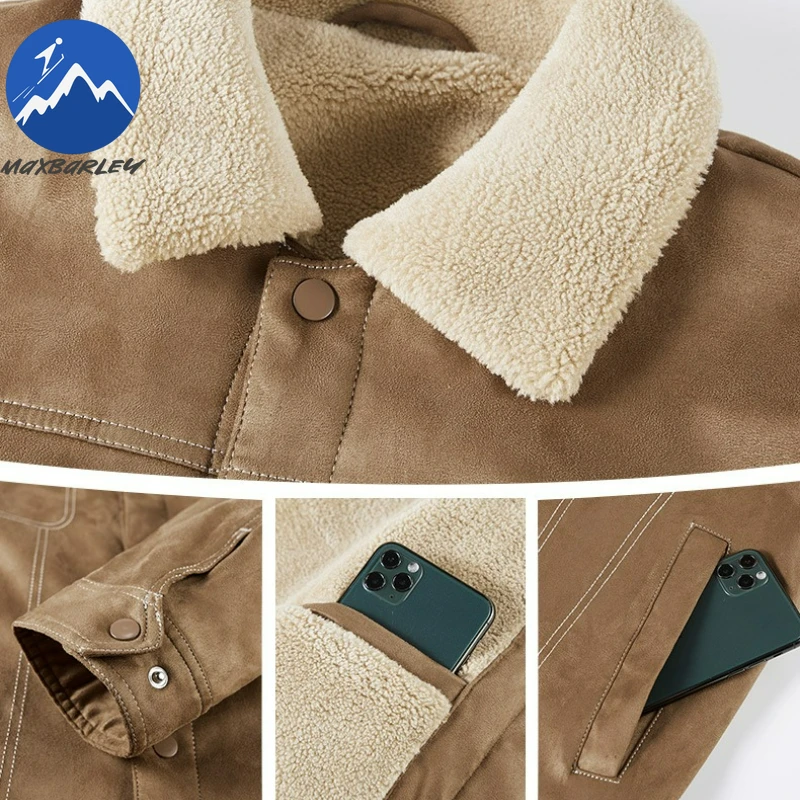 Winter Mens Suede Padded Jackets Fashion Men Mountain Skiing Fleece Warm Windbreaker Coats Men Hiking Thermal Parka Clothing