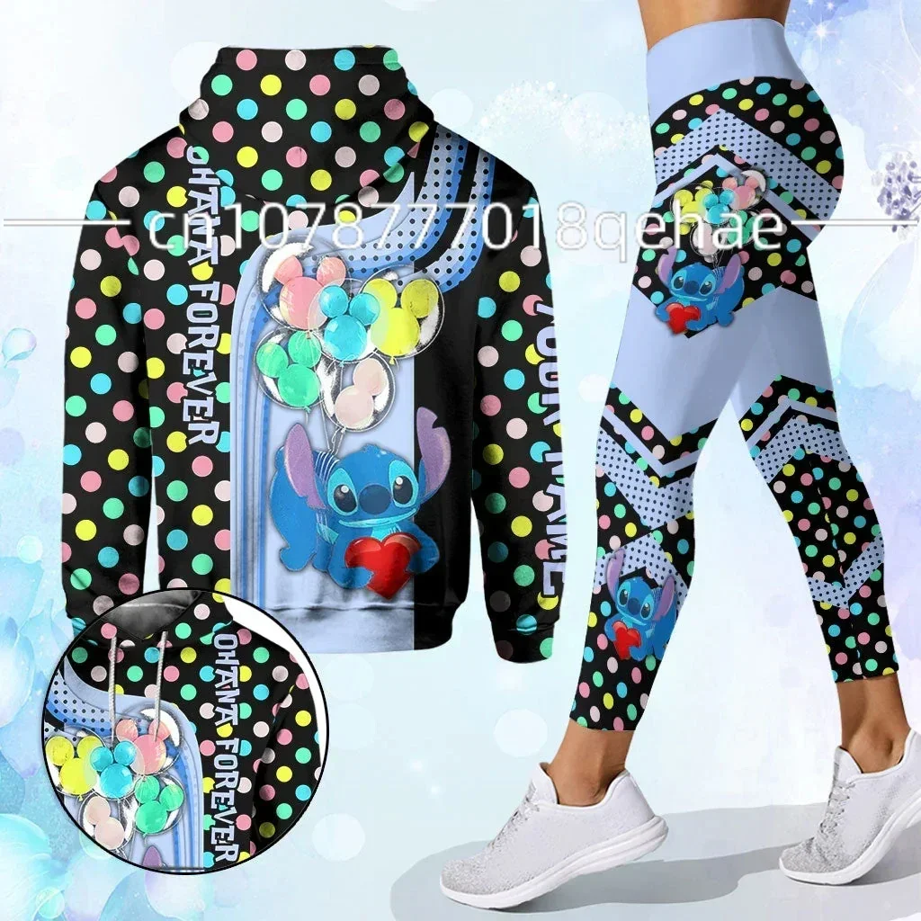 Personalized Disney Stitch 3D Women\'s Hoodie and Leggings Suit Minnie Yoga Pants Sweatpants Fashion Sports Suit