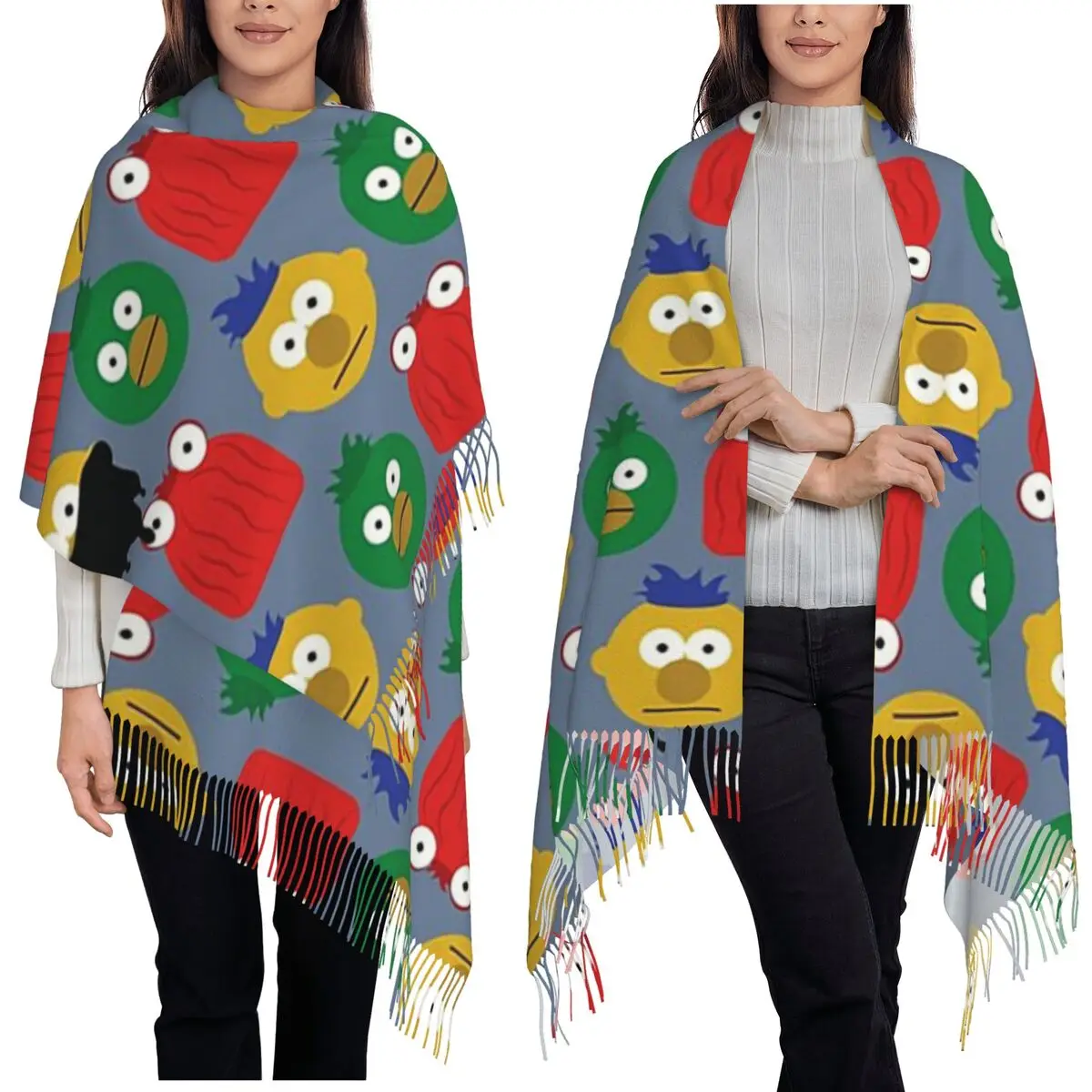 DHMIS Character Pattern Scarf Tassel Scarves for Women Soft Warm Shawls and Wraps Large Fall Winter Shawl Wrap