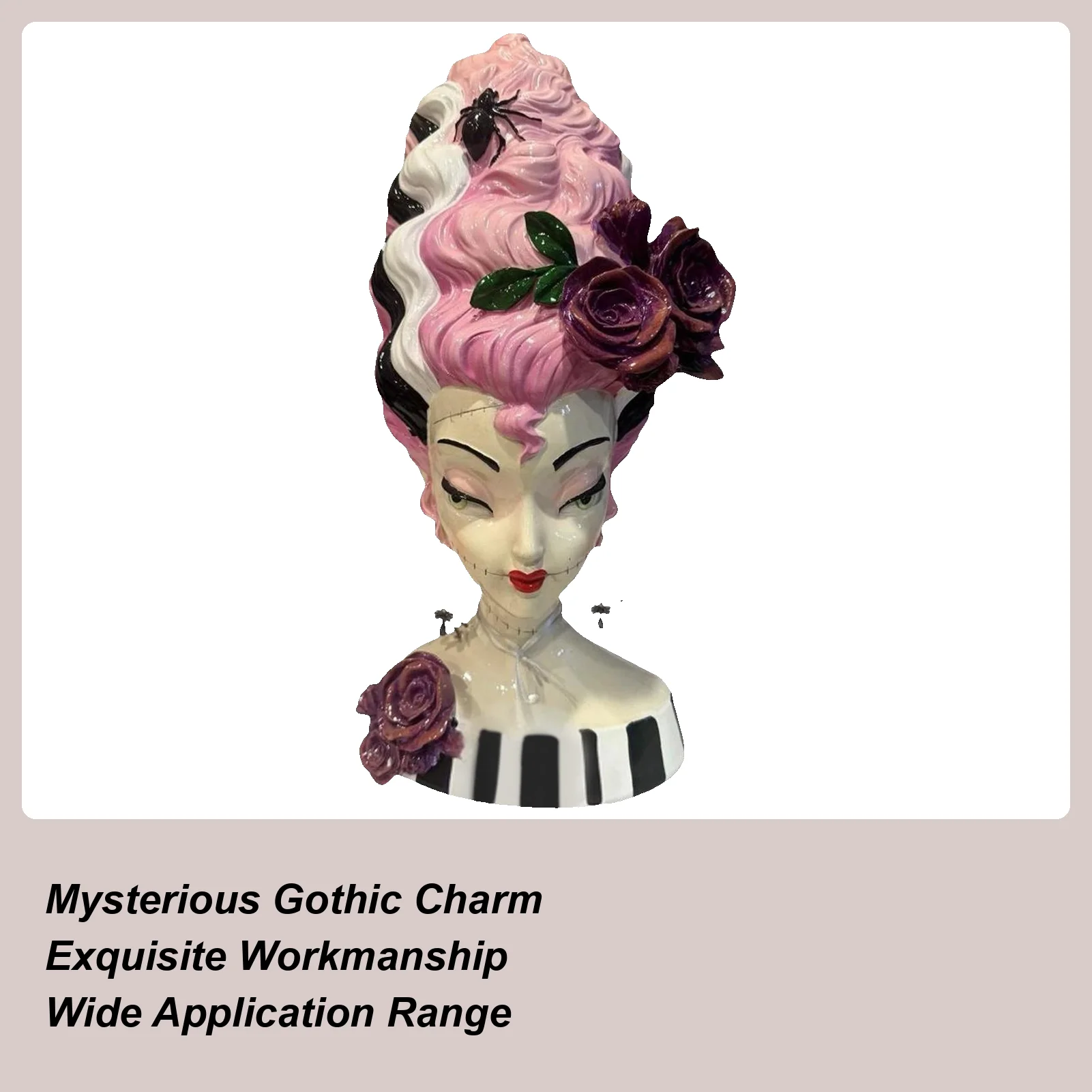 

18" FrankensteinsMonster Bride Bust Figurines With Pink Hair Gothic Figure Desk Display Sculpture Halloween Decorations