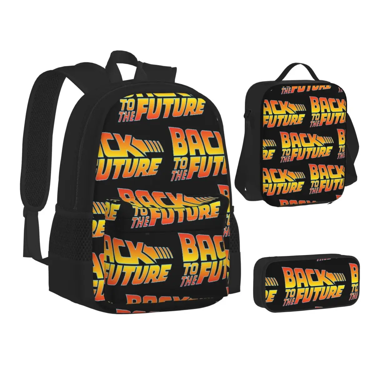 Back To The Future Movie Logo Backpacks Boys Girls Bookbag Children School Bags Kids Rucksack Lunch Bag Pen Bag Three-Piece Set