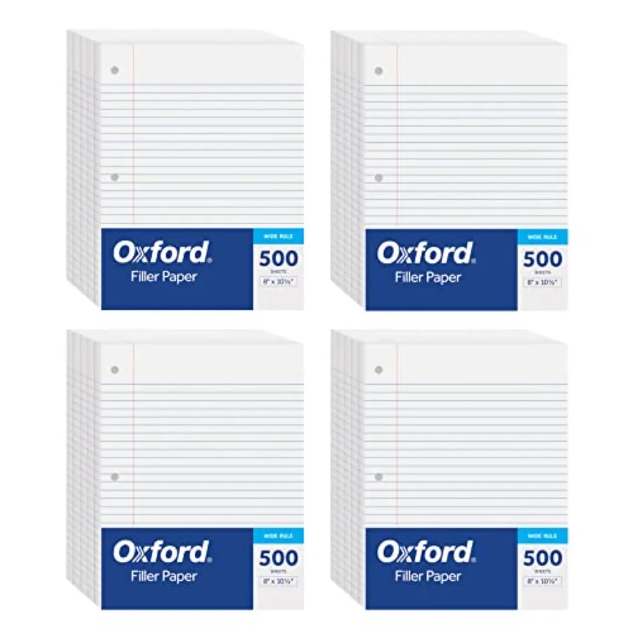 

Loose Leaf Paper Filler Paper Notebook Paper 8" x 10-1/2" Wide Rule 3-Hole Punched 2 000 Sheets for 3 Ring Binders 4 Packs of 5