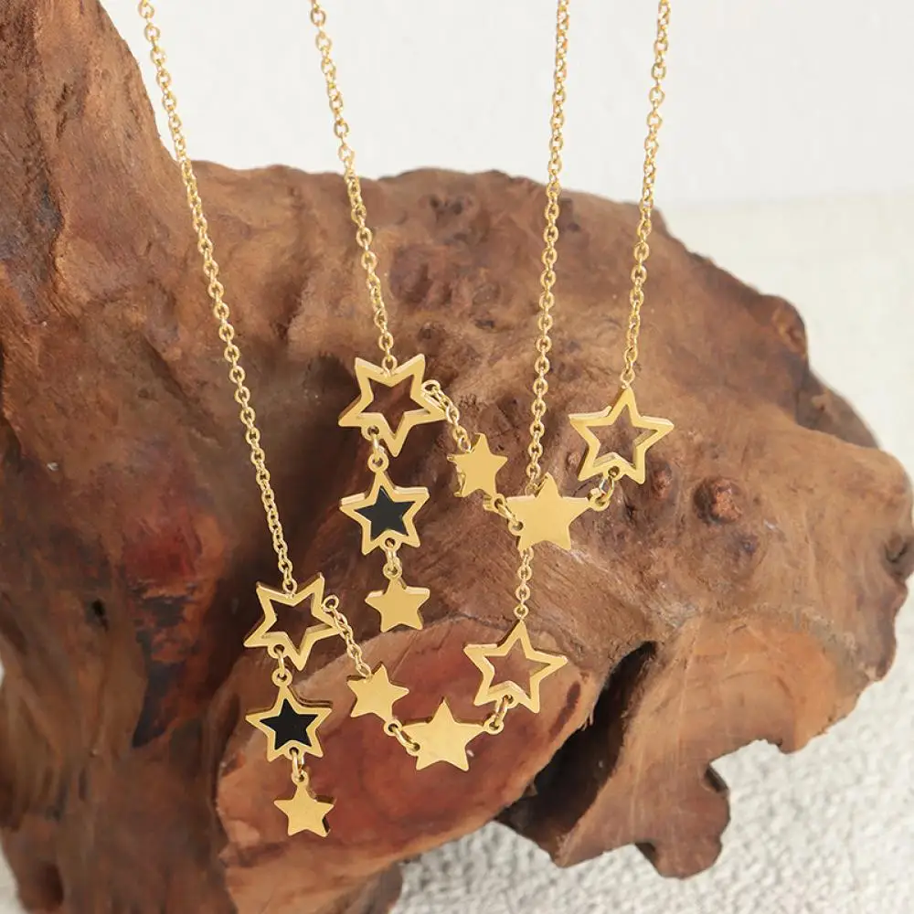 Simple New Star Drop Oil Pendant Stainless Steel Necklace Women\'s Fashion Casual Choker Gold Color Jewelery for Women