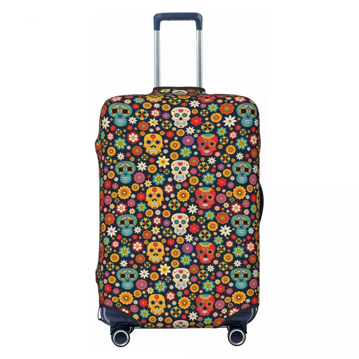

Custom Mexican Flowers Day Of The Dead Sugar Skull Travel Luggage Cover Dust Proof Suitcase Cover Protector Fit 18-32 Inch