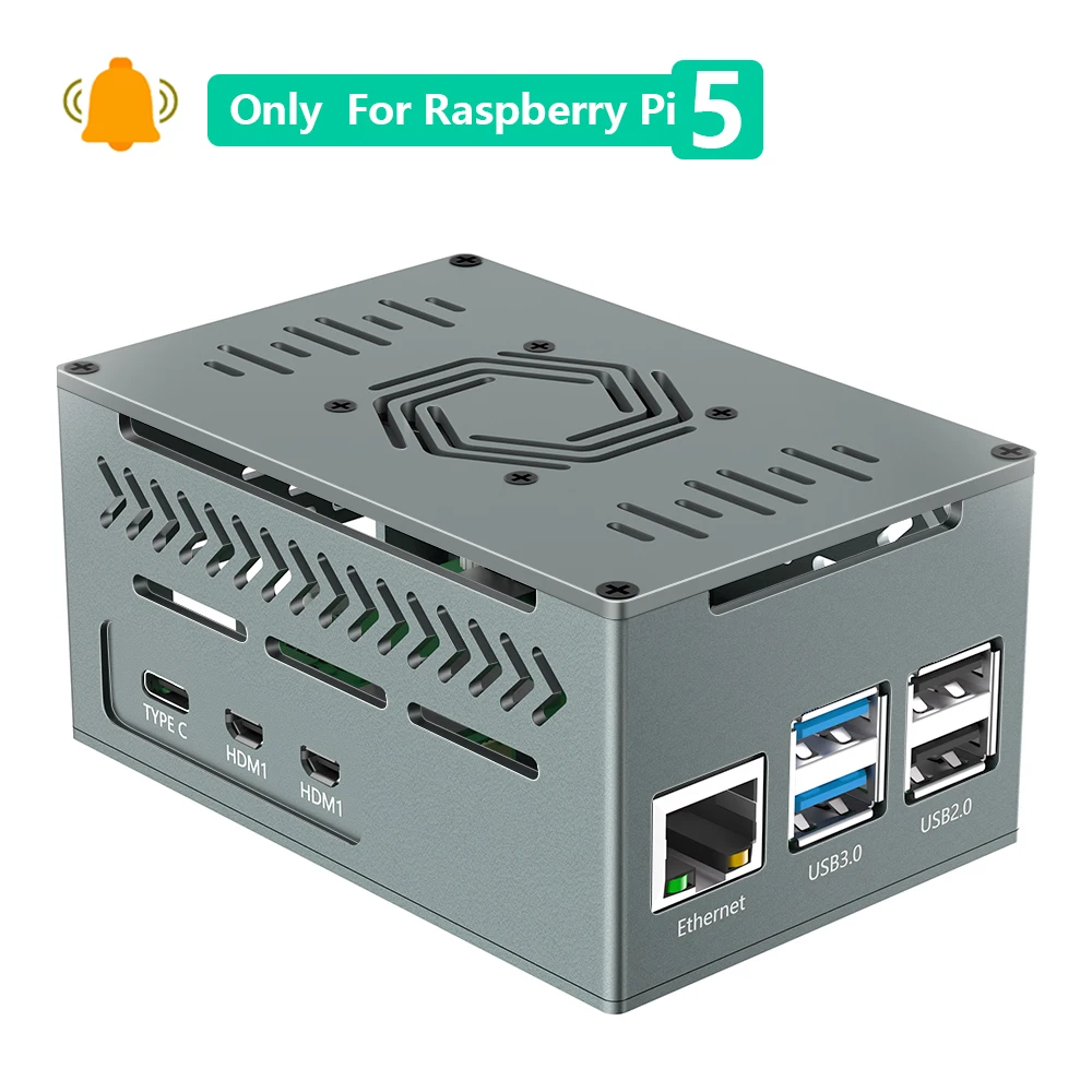 

for Raspberry Pi 5 Alumimum Case Support Official Raspberry Pi 5 Active Cooler Metal Shell with 4010 PWM Fan Copper Heatsinks