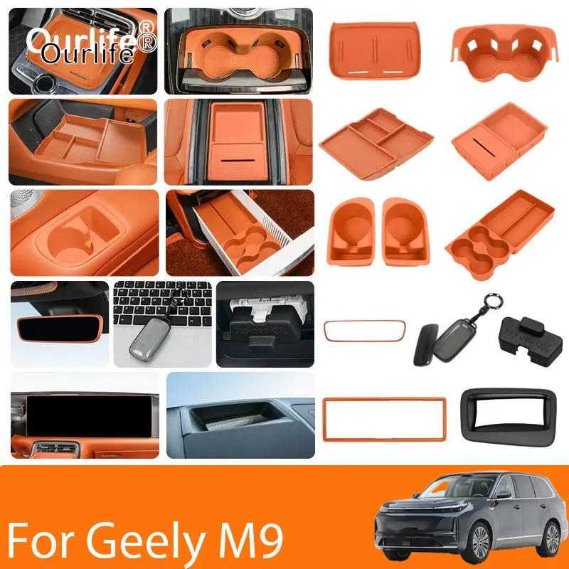 For Geely  M9 2026 2027  Refrigerator storage pad food grade silicone split format storage box water cup shock-absorbing pad