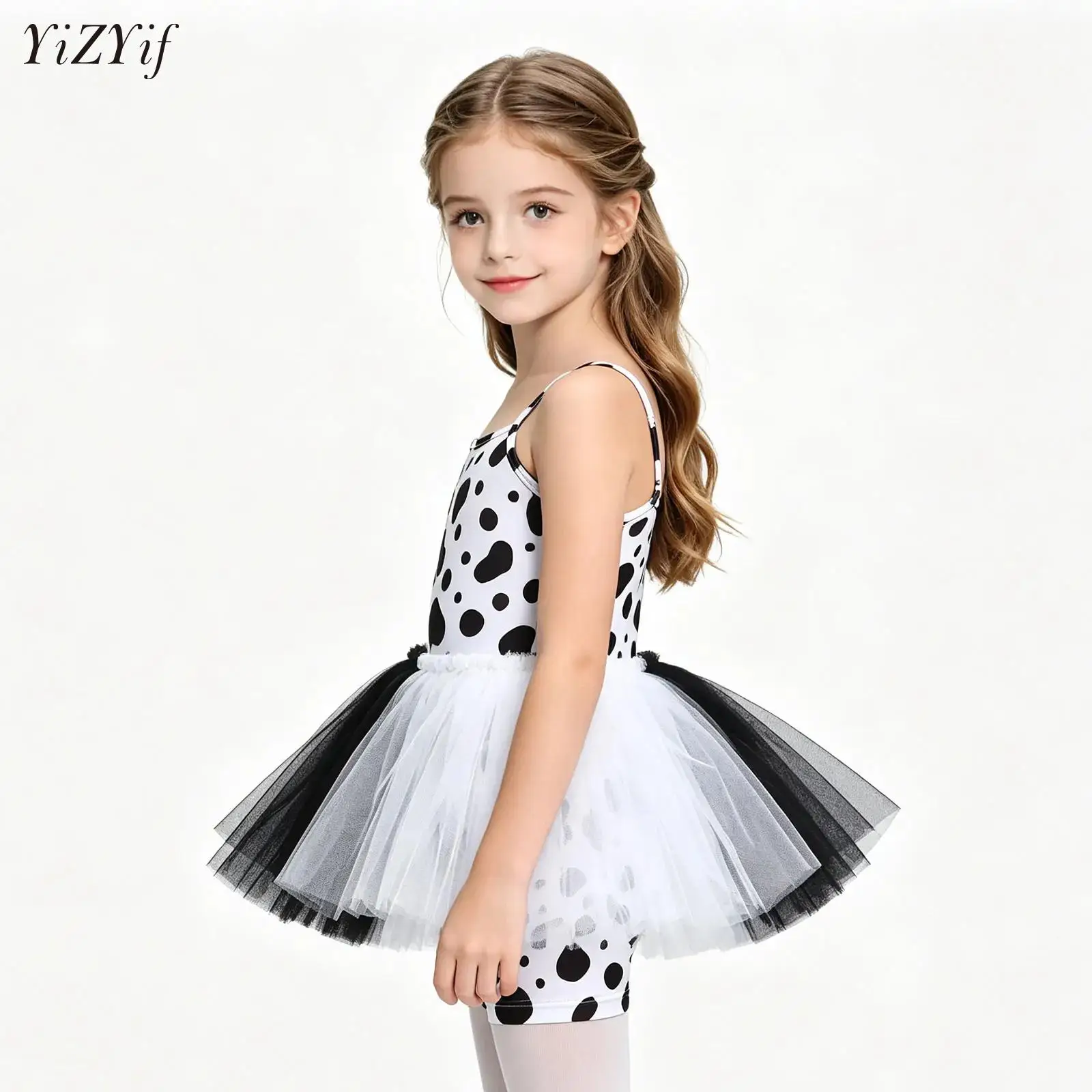 

Kids Girls Ballet Dance Unitard Tutu Dress Carnival Dalmatian Spotted Dog Costume Sleeveless Figure Skating Gymnastics Leotards