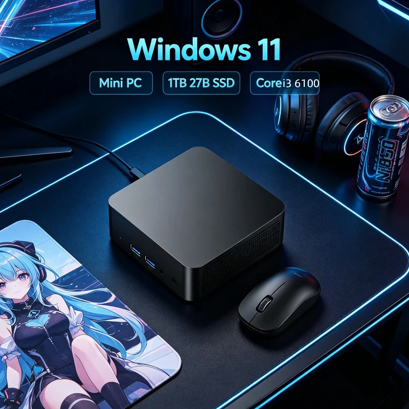 Gentil Mini PC Windows 11 Pro Core i3 6100 32GB RAM 1TB/2TB SSD WiFi6 BT5.2 4K HD Office Gaming PC 3 anos de garantia