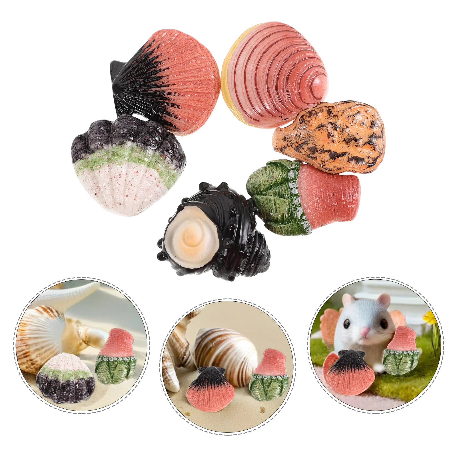 

6pcs Mini Seashell Statue Realistic Resin Conch Decor For Fairy Garden Terrarium Succulent Planter Cake Topper Fish Tank Home