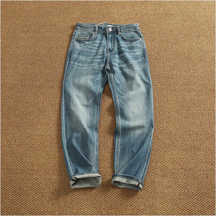 

Лето и осень, новые высококачественные удобные джинсы в американском стиле ретро, мужская мода, 99% хлопок, потертые старые эластичные прямые повседневные брюки