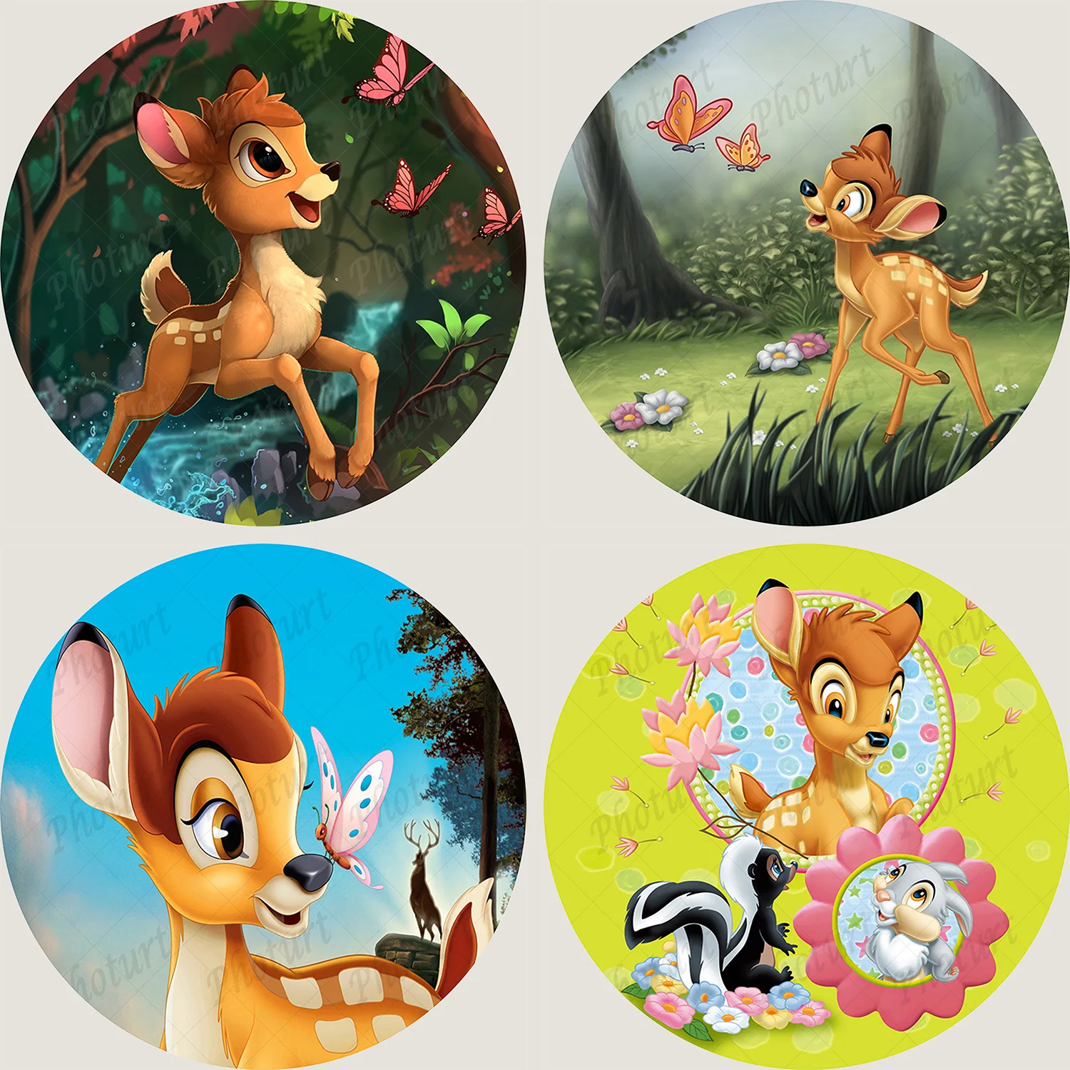 

Disney Round Bambi Deer Backdrop Kids Birthday Photography Background Jungle Safari Circle Surface Banner Decoration Props