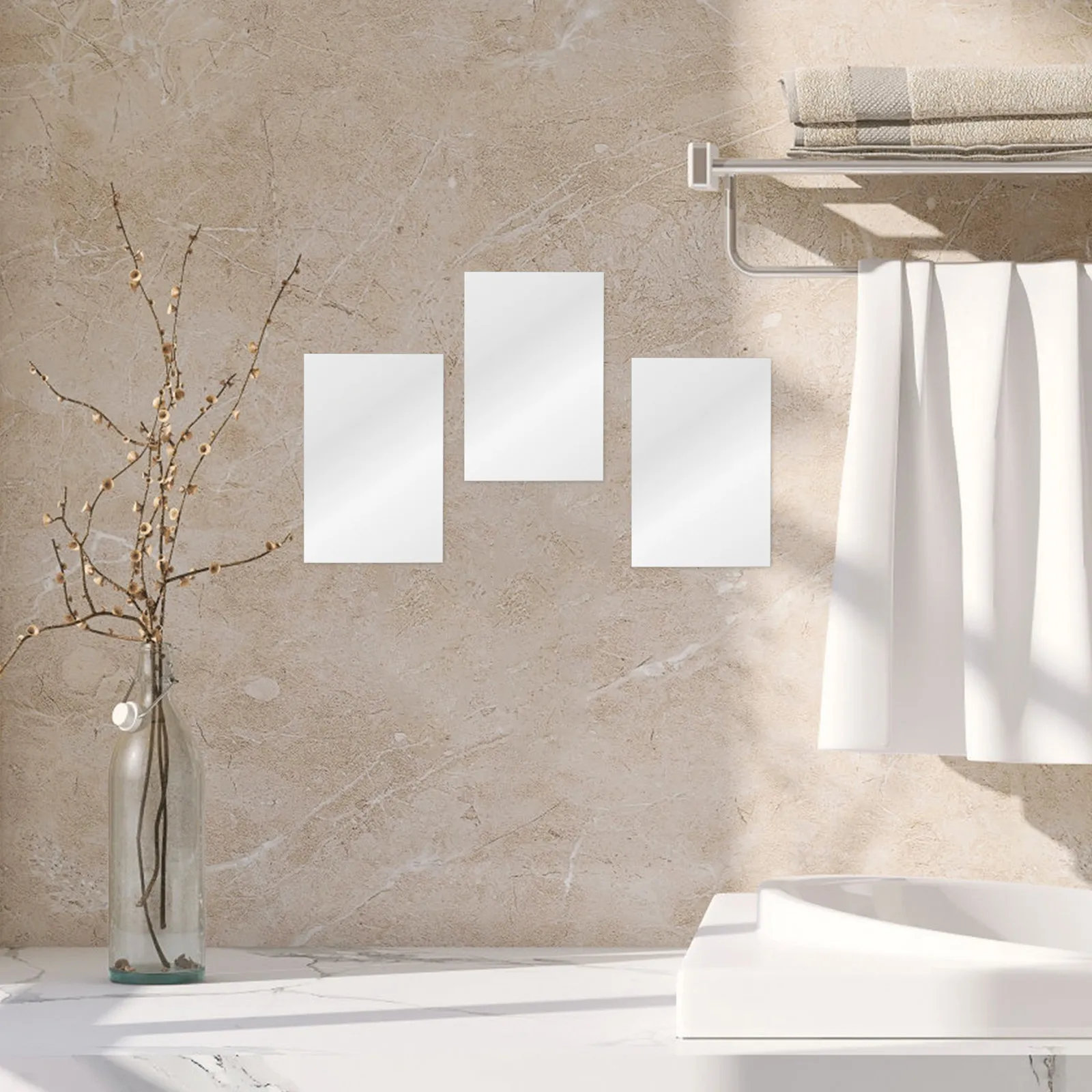 Acrylic Mirror Tiles 10Pcs Self Adhesive Frameless Wall Mirror Sheets Lightweight Reflective Makeup Decor