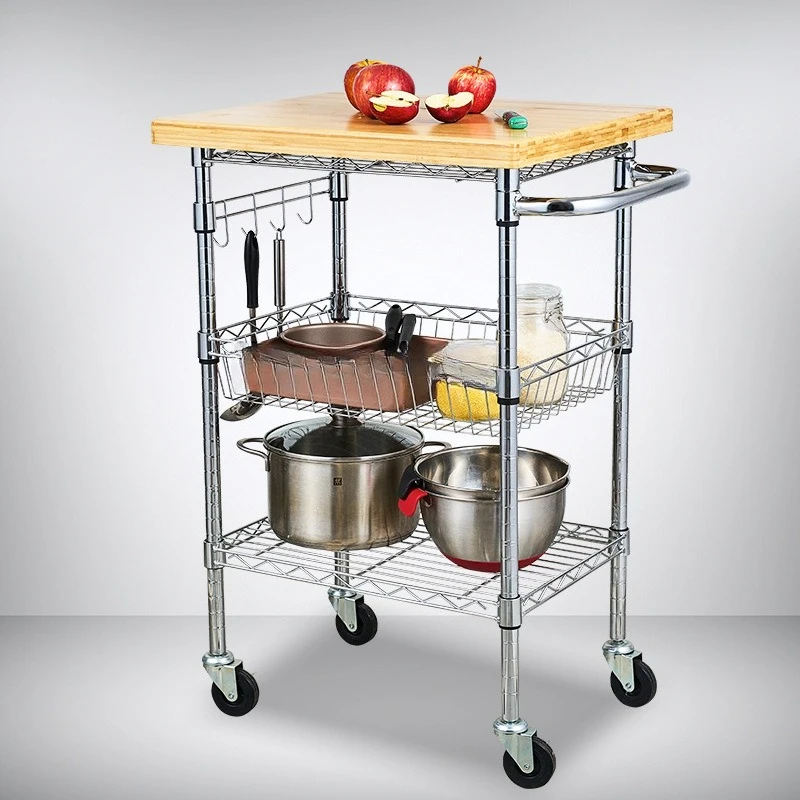 

Nordic thickened laminate restaurant finishing storage rack multi-purpose four-wheel commercial kitchen wrought iron food