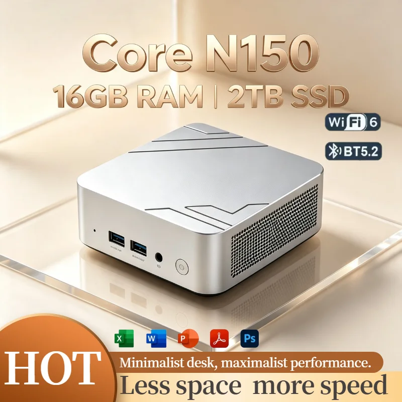 Intel N150 Compact Mini PC 16GB DDR4 512GB NVMe SSD Triple 4K Display Port WiFi6 BT5.2 Silent Office Home Pro Computer