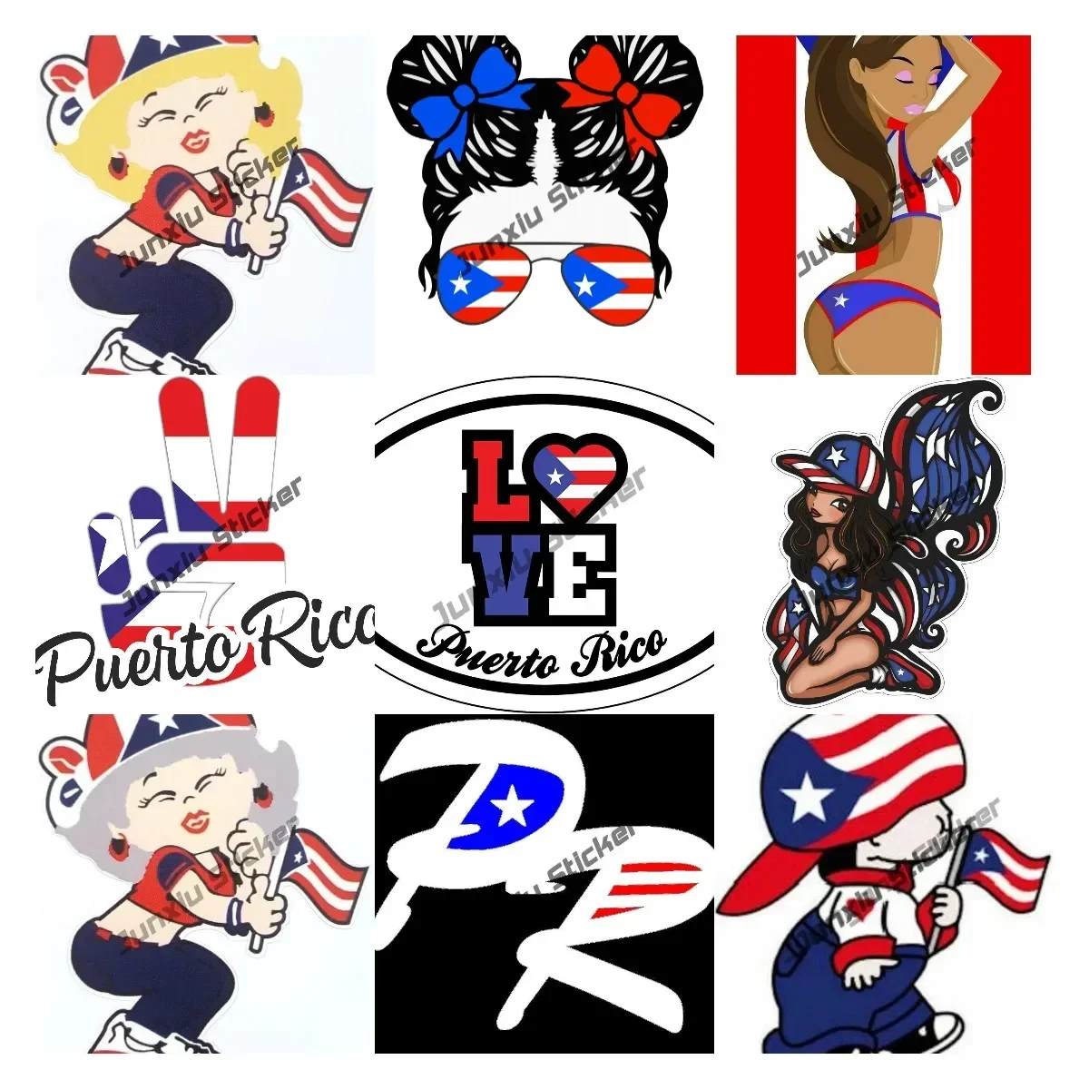 

Puerto Rico Flag Sticker Decal Puerto Rican Girl Gray Hair Car Stickers Accessories Puerto Rico Country Code PR Sticker Decor