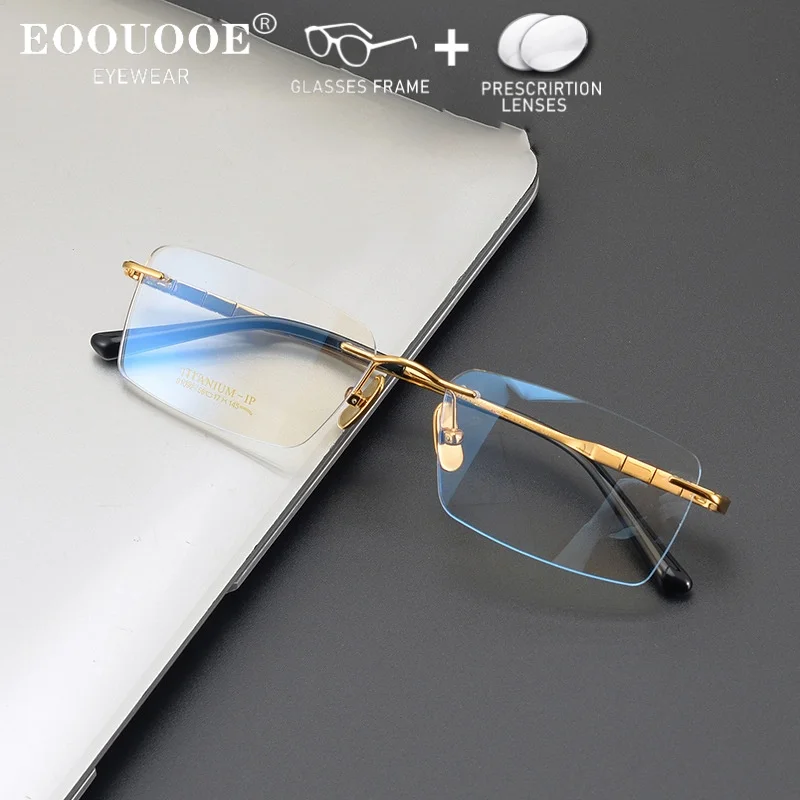 الذهب الجهاز الربيع بدون شفة التيتانيوم الرجال النظارات وصفة طبية العدسات الأشعة فوق البنفسجية حماية قصر النظر التقدمي النظارات البصرية القراءة