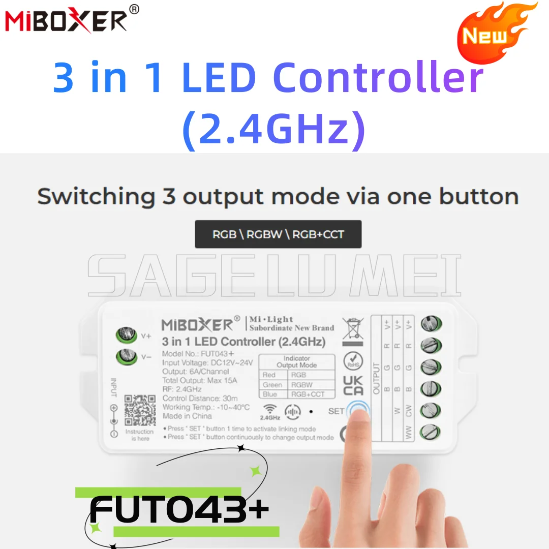 

Miboxer DC12V-24V 2.4GHz FUT043+ 3in1 Brightness adjustable Remote LED Control Remote For RGB/RGBW/RGBCCT LED Strip light/FCOB