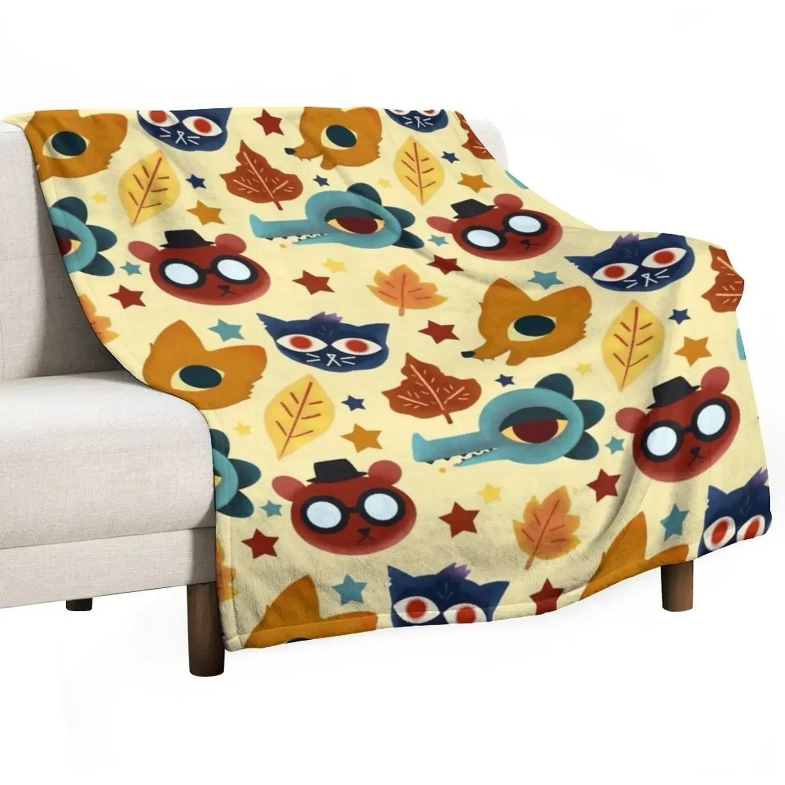 

Night in the Woods Fall Pattern Throw Blanket Summer Quilt Retros Blankets
