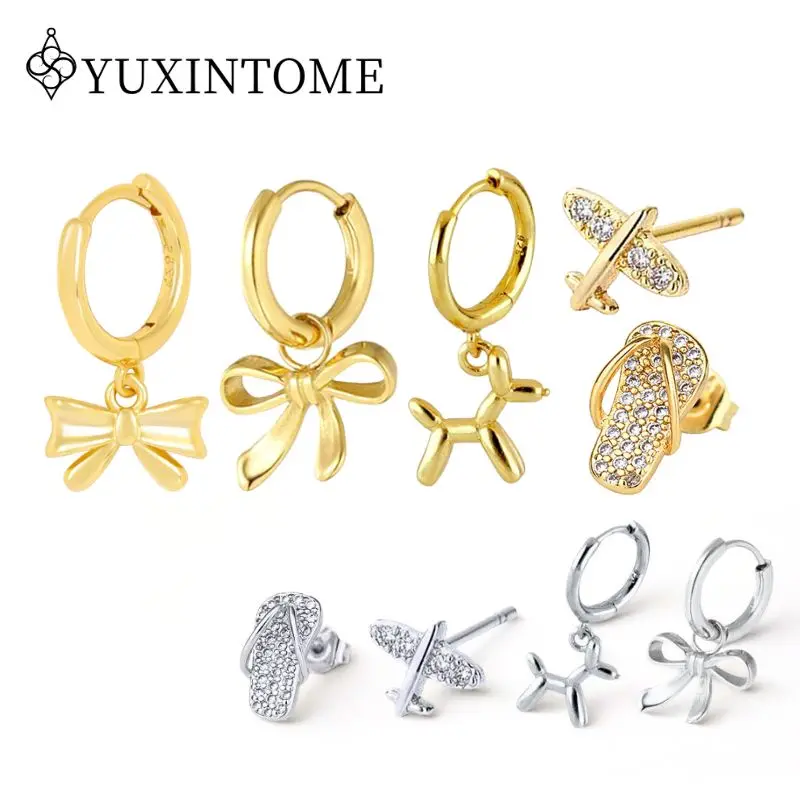 925 Silver Needle Niche Exquisite Cute Earrings For Women bow/slippers/puppy balloon Pierced Earrings Fashion Party Jewelry