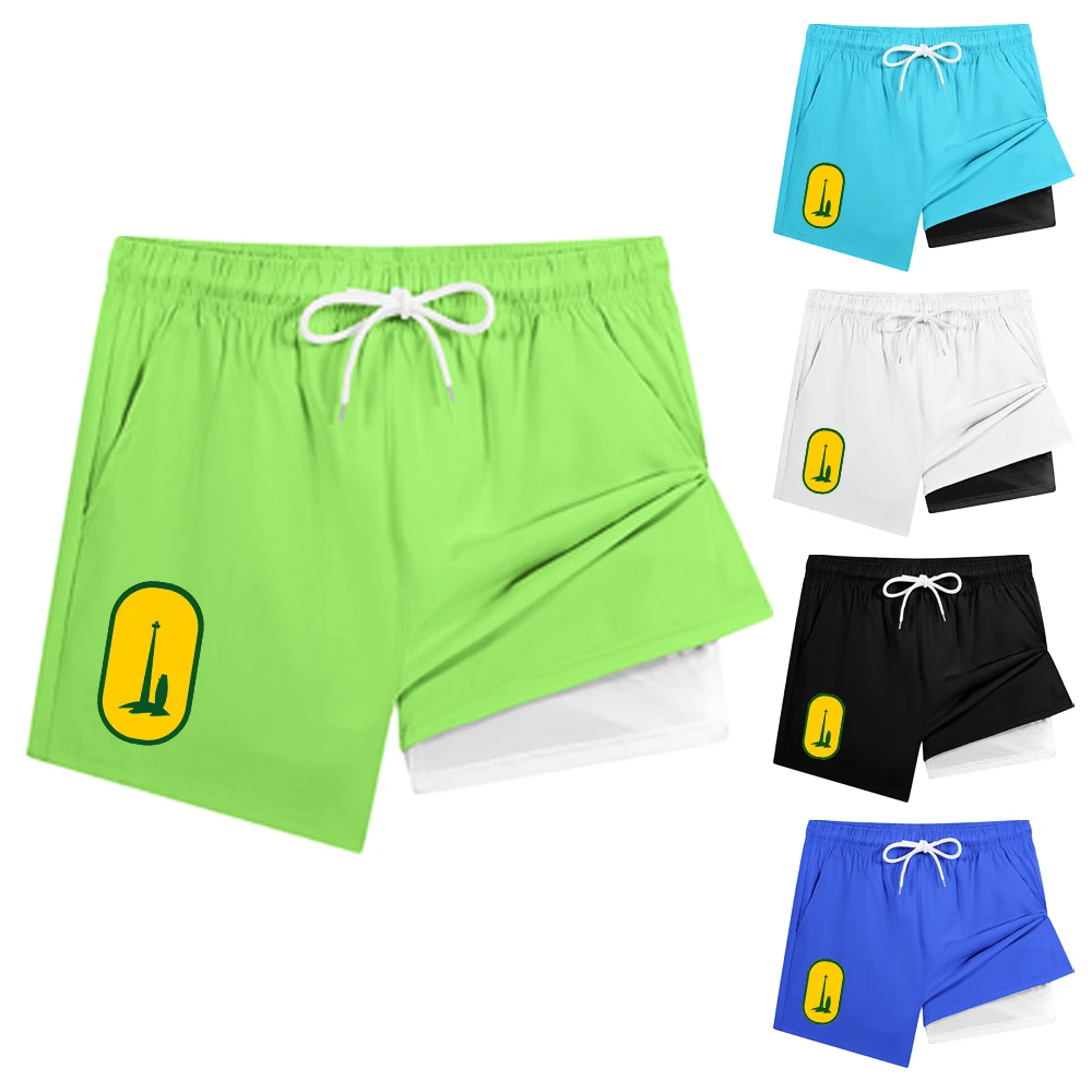 

Мужские быстросохнущие двухслойные пляжные шорты с завязками на талии и карманом для телефона, простые гавайские плавки с принтом пляжа и дерева
