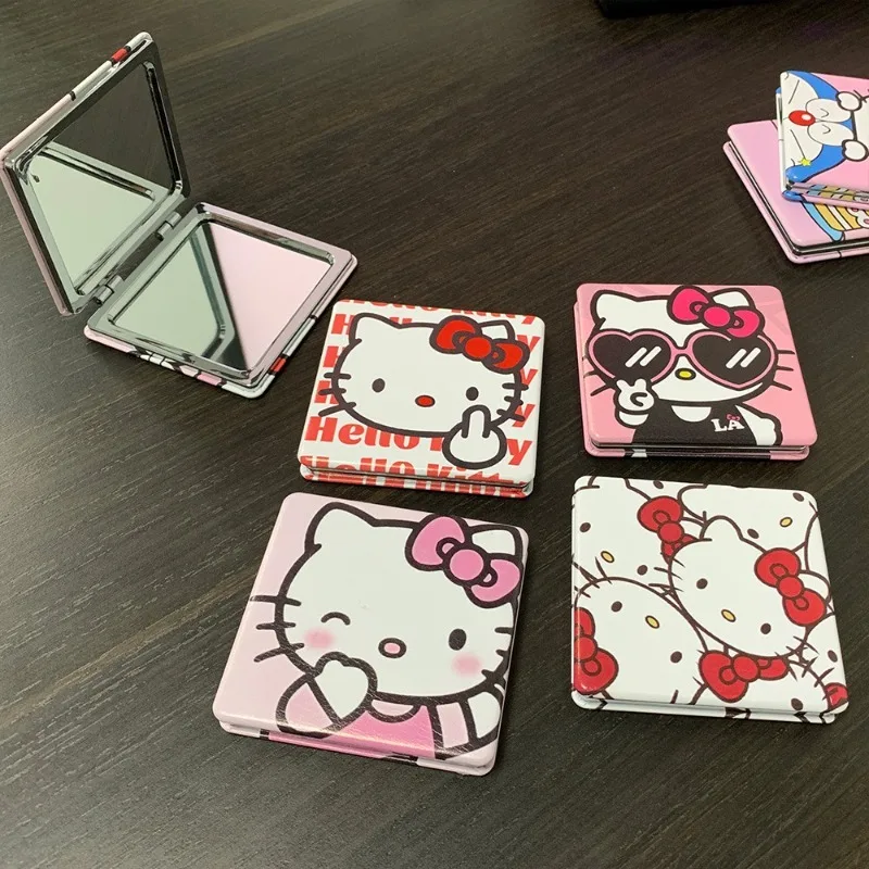 Hello Kitty Cosmetic mirror kawaii anime Sanrio Plush Double sided folding mirror cute girl Portable mini mirror Gift