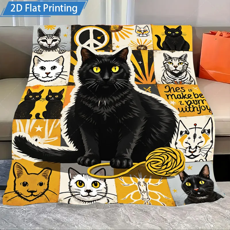 

1 шт. фланелевое одеяло с милым кошачьим принтом, уютное флисовое одеяло с дизайном мира и игр для домашнего декора