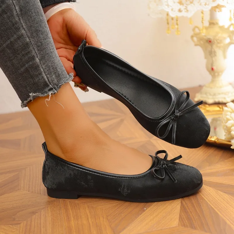 

Новинка 2023 года, туфли на плоской подошве с леопардовым принтом, универсальная женская обувь, нескользящая удобная обувь без шнуровки с бантом