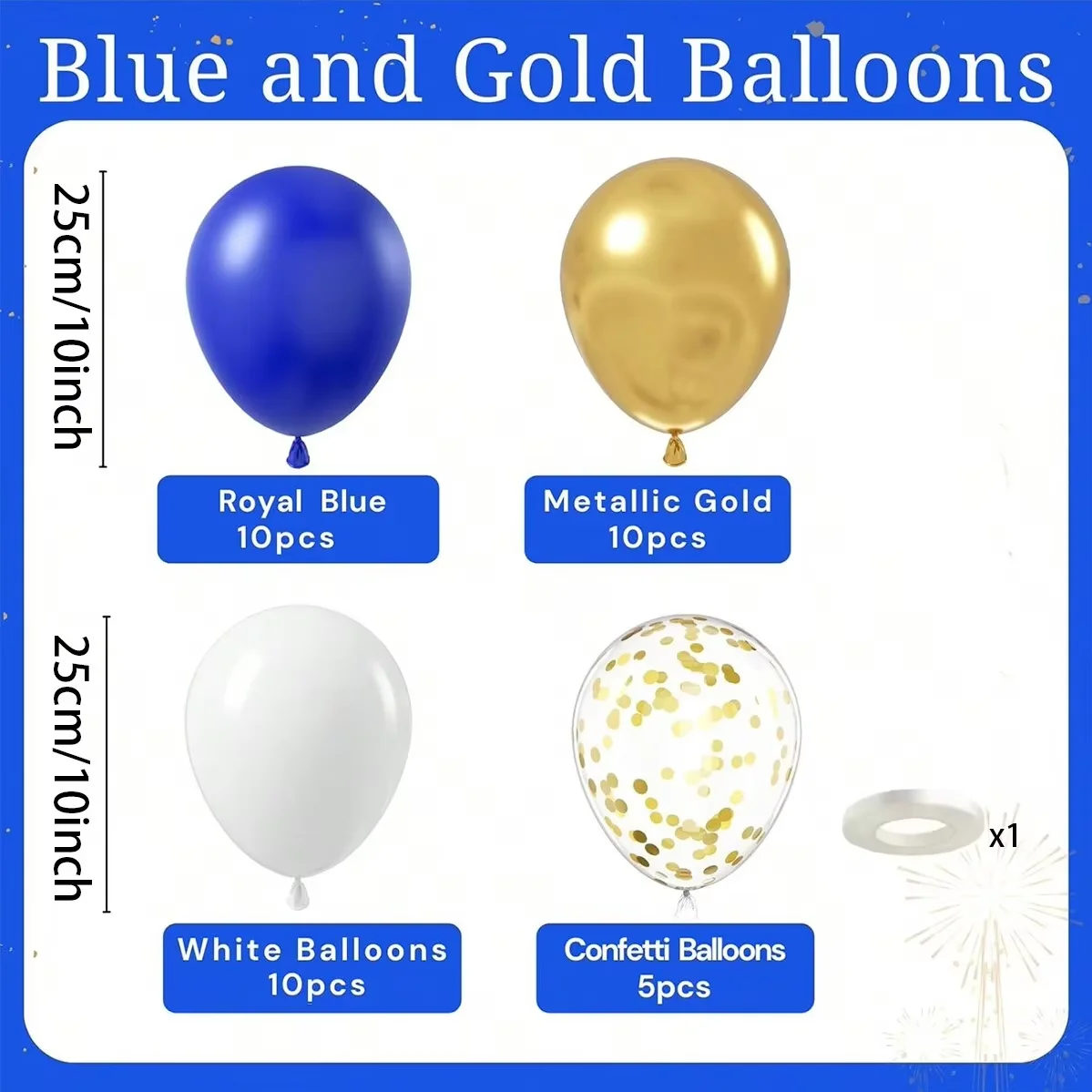 36 Stück blaue und goldene Latexballons – perfekt für Geburtstag, Hochzeit, Abschlussfeier und Party-Dekoration, hochwertiges dickes Latex – Detail 1
