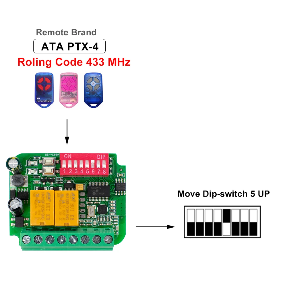 ประตูโรงรถตัวรับสัญญาณ AC/DC 9 V-30 V 12V 24V 85-250V 2CH 300MHz ถึง 868MHz 433MHz รีโมทคอนโทรลรีเลย์โมดูล