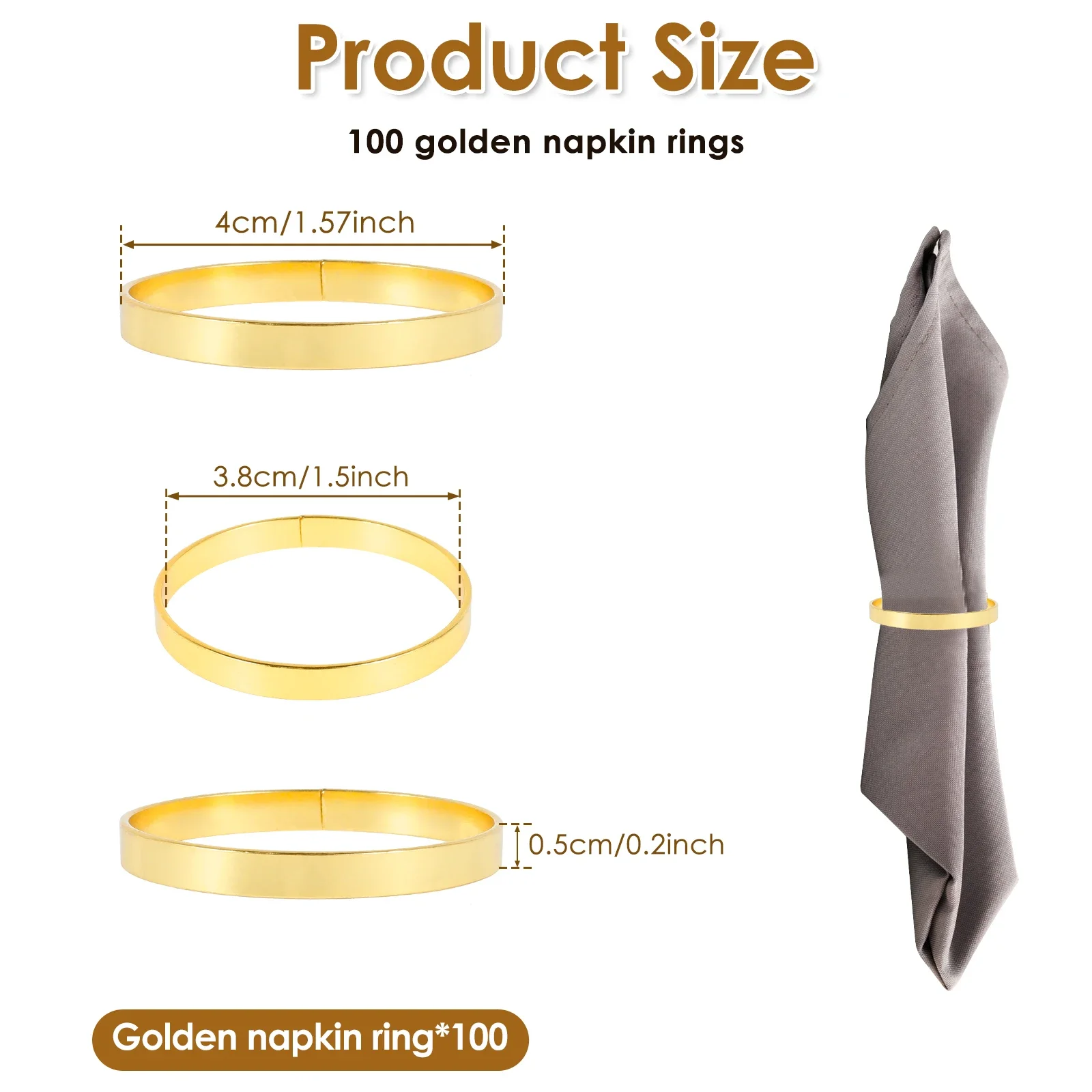 100pcs Exquisite Gold Napkin Ring Metal Napkin Rings for Wedding Party Dinner Hotel Table Decoration Napkins Holder